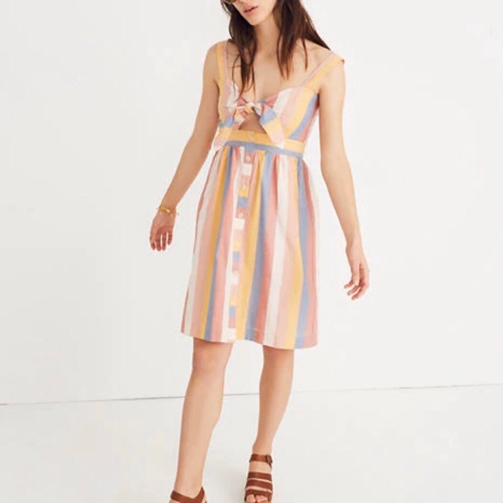 Sherbert Striped Tie Front (Cut Out) Dress